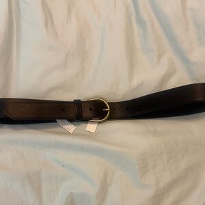 Madewell Black Leather Belt with Gold Buckle